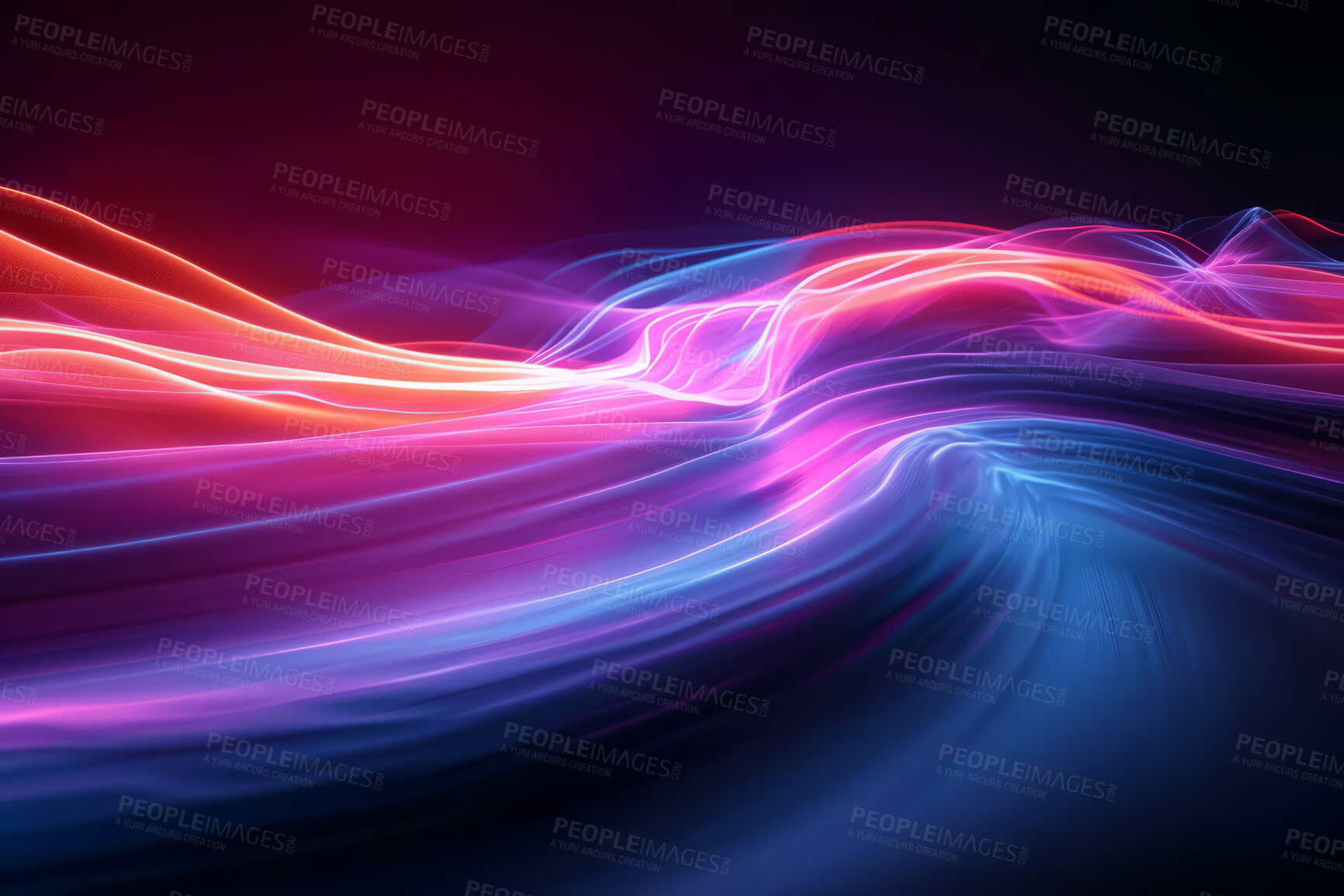 Buy stock photo Neon lines, graphic and background illustration. Wallpaper, futuristic and electrifying designs for digital art, creativity and information technology in mesmerizing style, abstract colour and waves