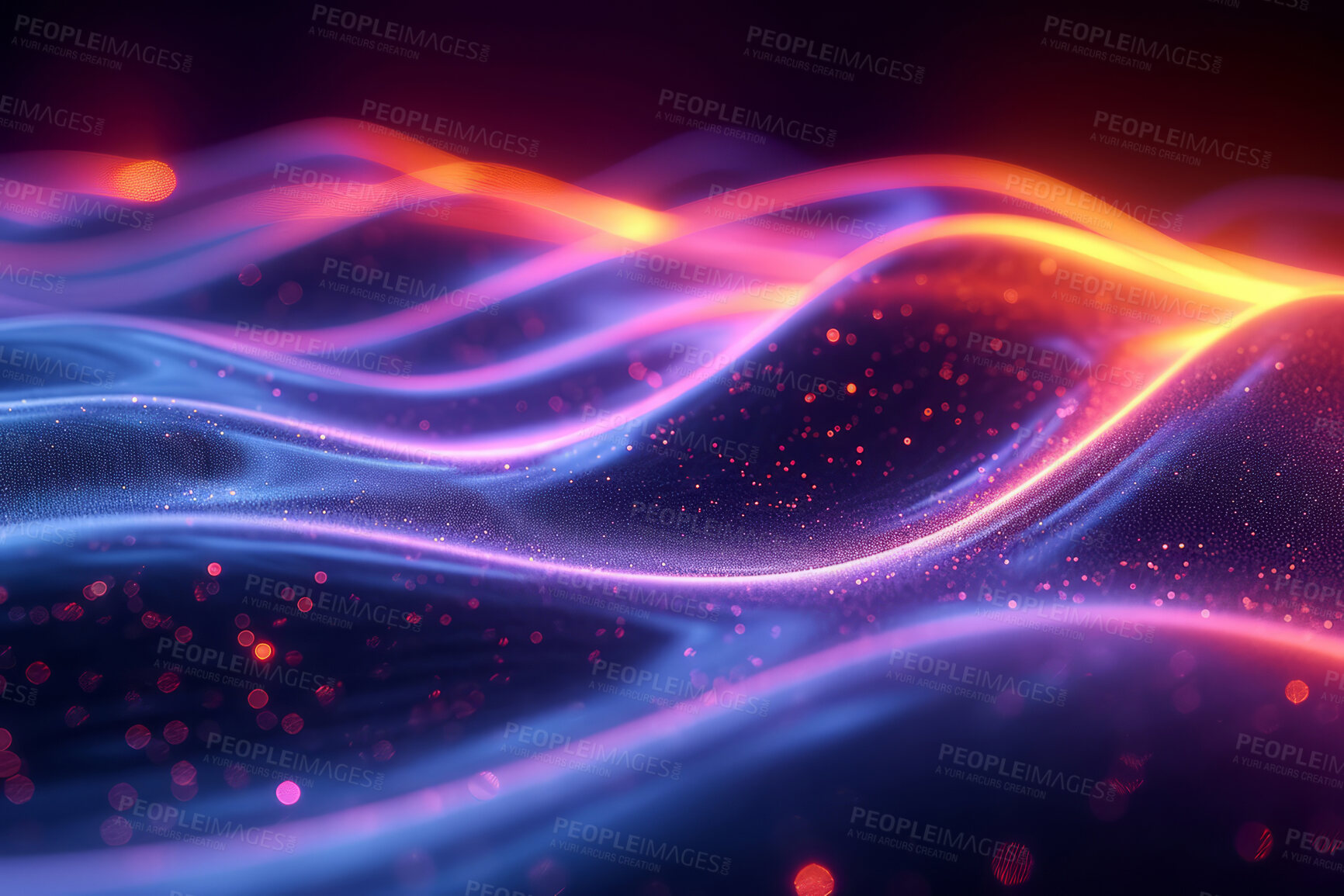 Buy stock photo Neon lines, graphic and background illustration. Wallpaper, futuristic and electrifying designs for digital art, creativity and information technology in mesmerizing style, abstract colour and waves