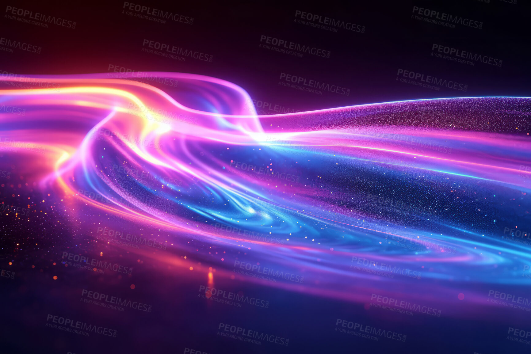 Buy stock photo Neon lines, graphic and background illustration. Wallpaper, futuristic and electrifying designs for digital art, creativity and information technology in mesmerizing style, abstract colour and waves