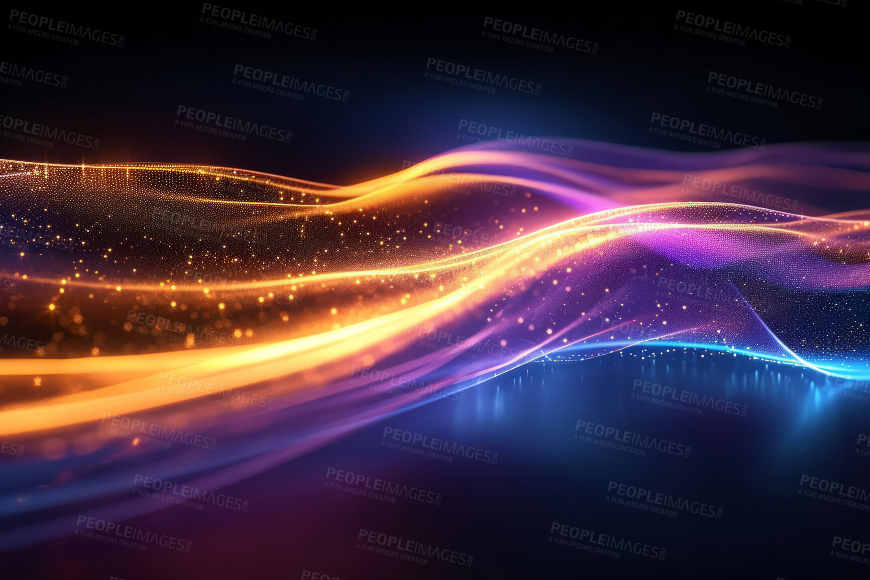 Buy stock photo Neon lines, graphic and background illustration. Wallpaper, futuristic and electrifying designs for digital art, creativity and information technology in mesmerizing style, abstract colour and waves