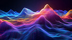 Abstract, digital and background waves. Wallpaper, futuristic and particles for digital, design and illustrative art with creativity, information technology in mesmerizing style, vibrant colour