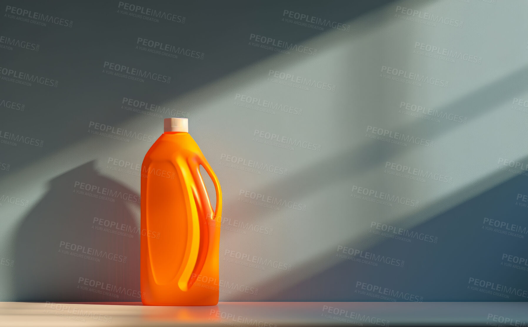 Buy stock photo Cleaning agent, plastic bottle and fabric softener on a background for fresh clothing, laundry or laundromat business.  Mockup, blank and container for design idea, product and recycled eco packaging