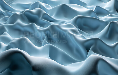 Buy stock photo Textile, silk fabric and blue material with abstract waves for background, clean laundry and wallpaper. Flowing, curve and smooth texture for cleaning detergent design, laundromat service or backdrop