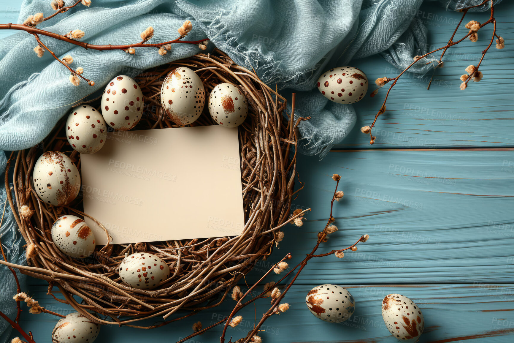 Buy stock photo Background, eggs and card for holiday, vacation and easter season with color, chocolate and celebration. Mockup, banner and decoration in abstract for creative wallpaper, advertisement and art.