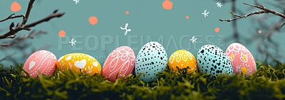 Background, eggs and color for holiday, vacation and easter season with color, chocolate and celebration. Festive, banner and decoration in abstract for creative wallpaper, advertisement and art.