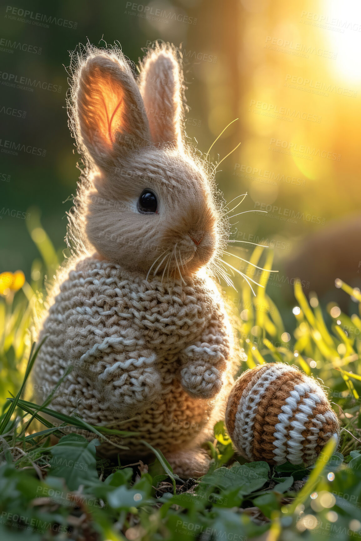 Buy stock photo Easter bunny, eggs and Sunset for holiday, vacation and festive season with pastel color, chocolate and cute face. Sunshine, rabbit and animal portrait in vintage vehicle for creative celebration art.
