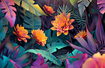 Flowers, abstract and floral creative background print for wallpaper, summer or spring. Vivid, colourful and natural environment mockup design for ecology, garden and tropical poster on backdrop