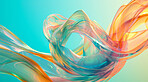Iridescent, fabric and wave flow render on a white background for design, wallpaper or backdrop. Colourful, vibrant and holographic fluid closeup of curves graphic for science, 3d art and creativity