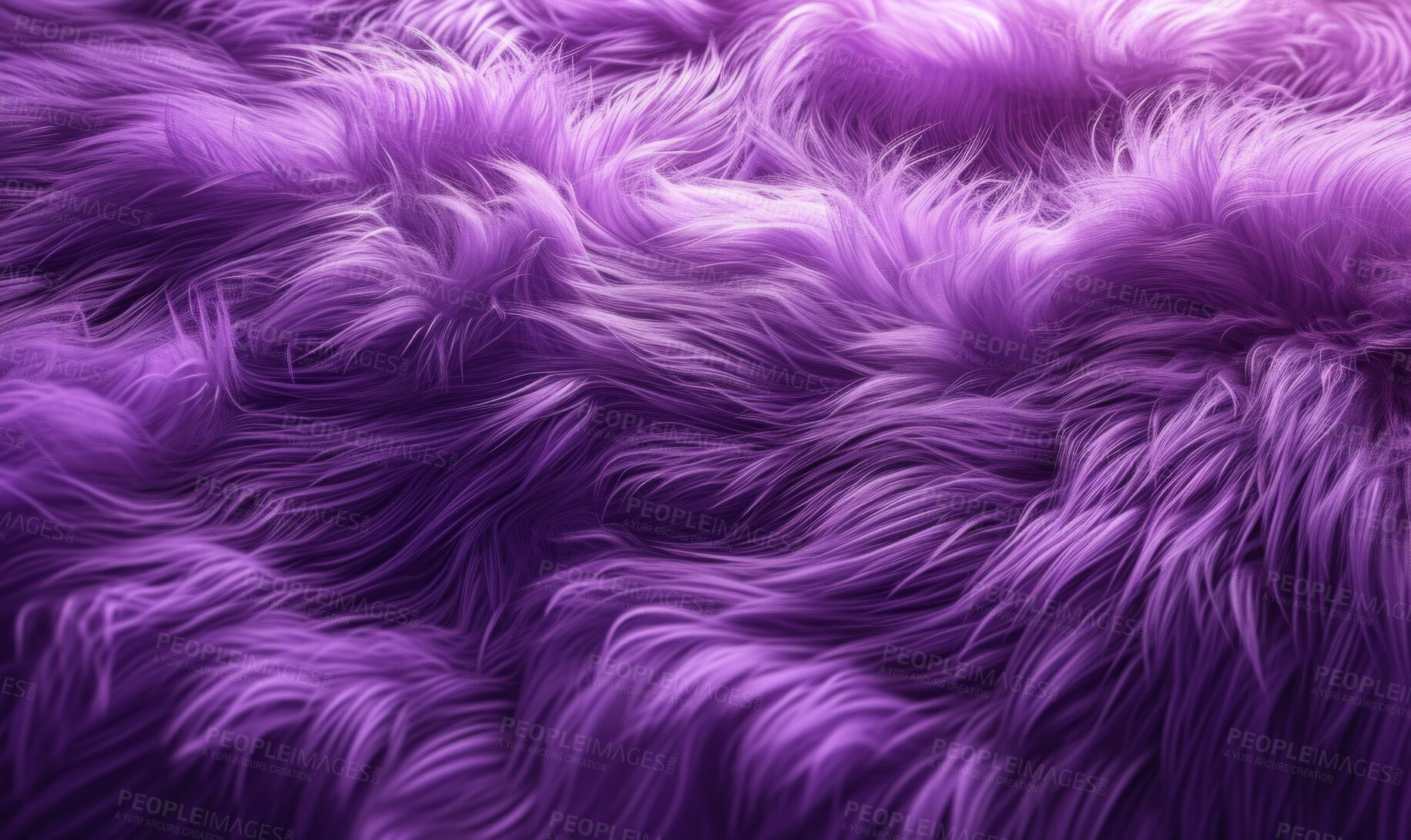 Buy stock photo Abstract, colour and fur detail background for digital design concept, poster or wallpaper. Vivid, colourful and purple fluffy surface render for copyspace, mockup or creative inspiration backdrop