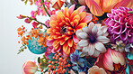 Flowers, abstract and floral creative background print for wallpaper, summer or spring. Vivid, colourful and natural environment mockup design for ecology, garden and tropical poster on backdrop