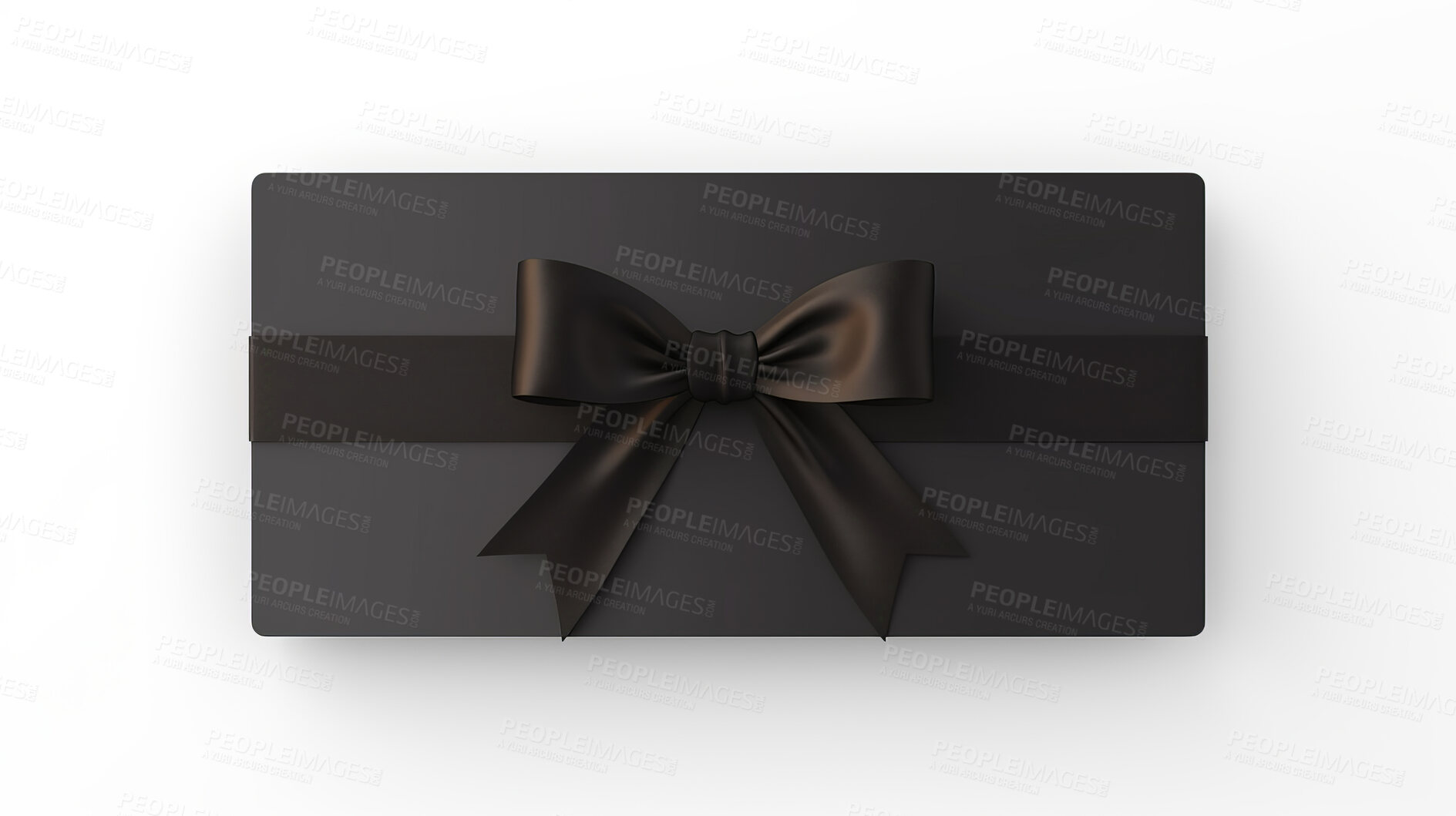 Buy stock photo Card, gift and present with bow on white background for purchase, online shopping or discount. Bow, ribbon, black coupon for discount, sale, special surprise voucher.