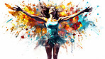 Dancer, illustration and vivid colors. Energetic, expressive and lively portrayal of a dancer, radiating vibrance and vitality through a spectrum of vivid colors. A mesmerising visual celebration.