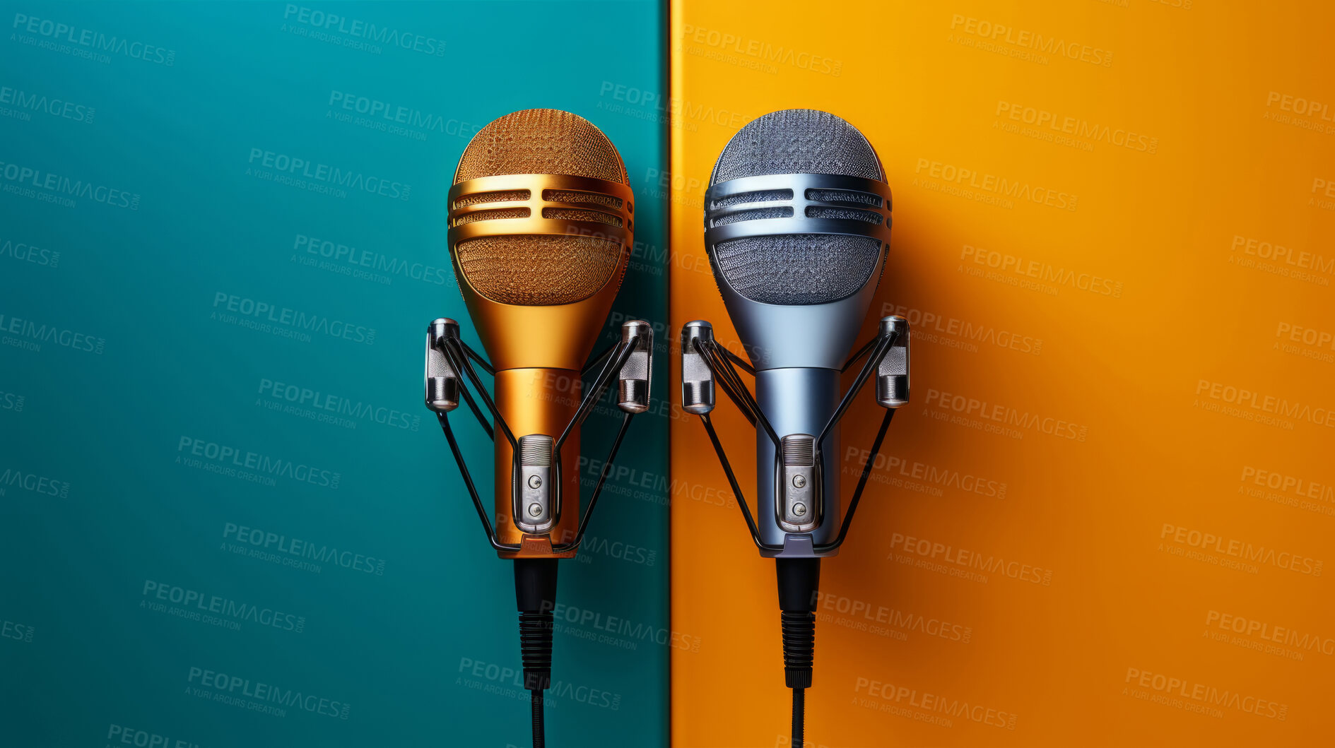 Buy stock photo Microphone, clear audio and professional recording. Sleek, reliable and designed for crisp sound capture. Elevate your recordings with this professional-grade microphone for crystal-clear audio.