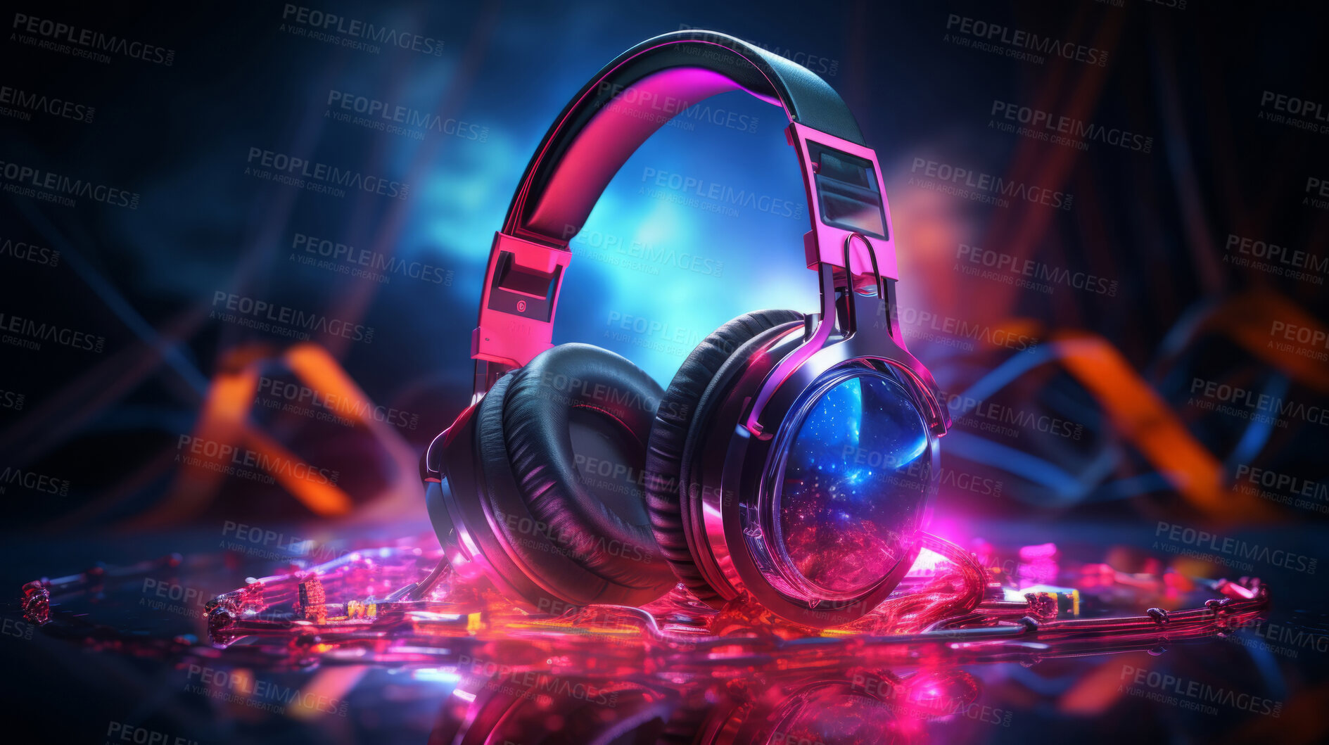 Buy stock photo Headphones, music and enticing sound experience. Sleek, comfortable and high-quality audio gear for an enjoyable, private listening journey. Elevate your music with style and comfort.