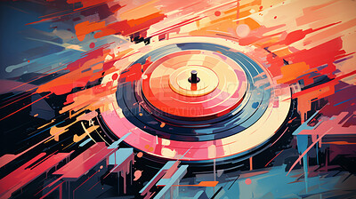 Vinyl record, abstract art and vibrant colors in musical expression. Creative, modern and visually striking representation of a classic medium, transformed into a unique artistic masterpiece. A fusion of nostalgia and contemporary creativity for a captiva