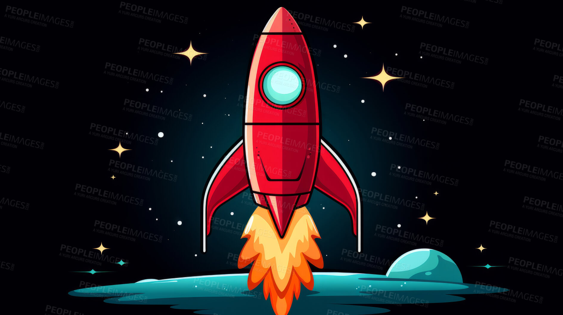 Buy stock photo Spaceship launch, adventure and travel on space mission in research, exploration or discovery. Science, innovation or technology in business startup, finance development and success.