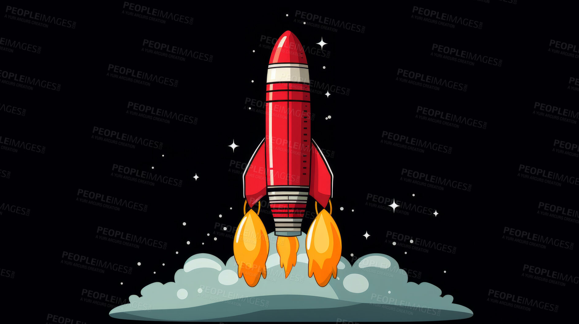 Buy stock photo Spaceship launch, adventure and travel on space mission in research, exploration or discovery. Science, innovation or technology in business startup, finance development and success.