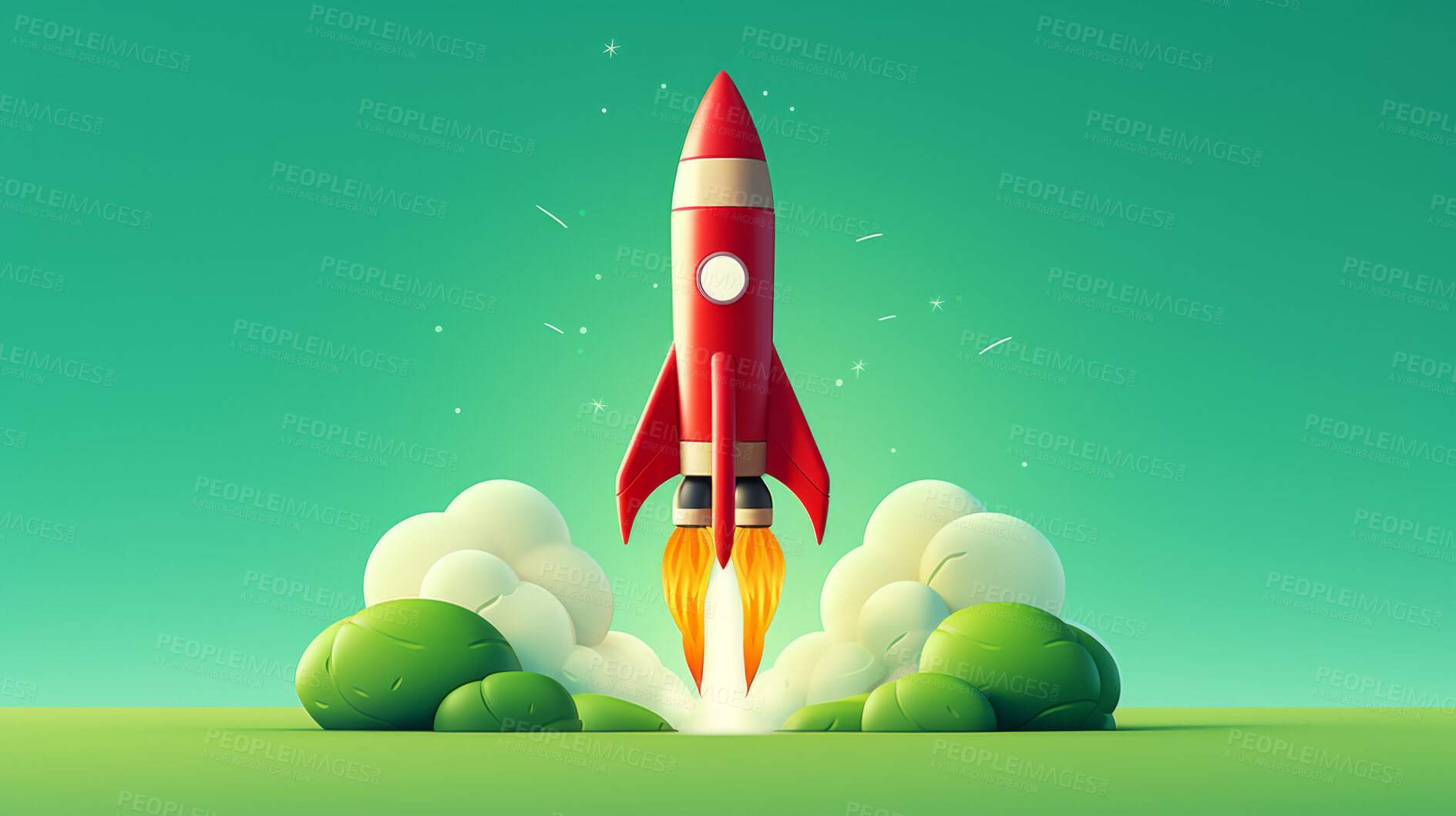 Buy stock photo Spaceship launch, adventure and sustainable travel on space mission in research, exploration or discovery. Science, innovation or technology in business startup, finance development and success.