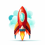 Spaceship launch, adventure and travel on space mission in research, exploration or discovery. Science, innovation or technology in business startup, finance development and success.