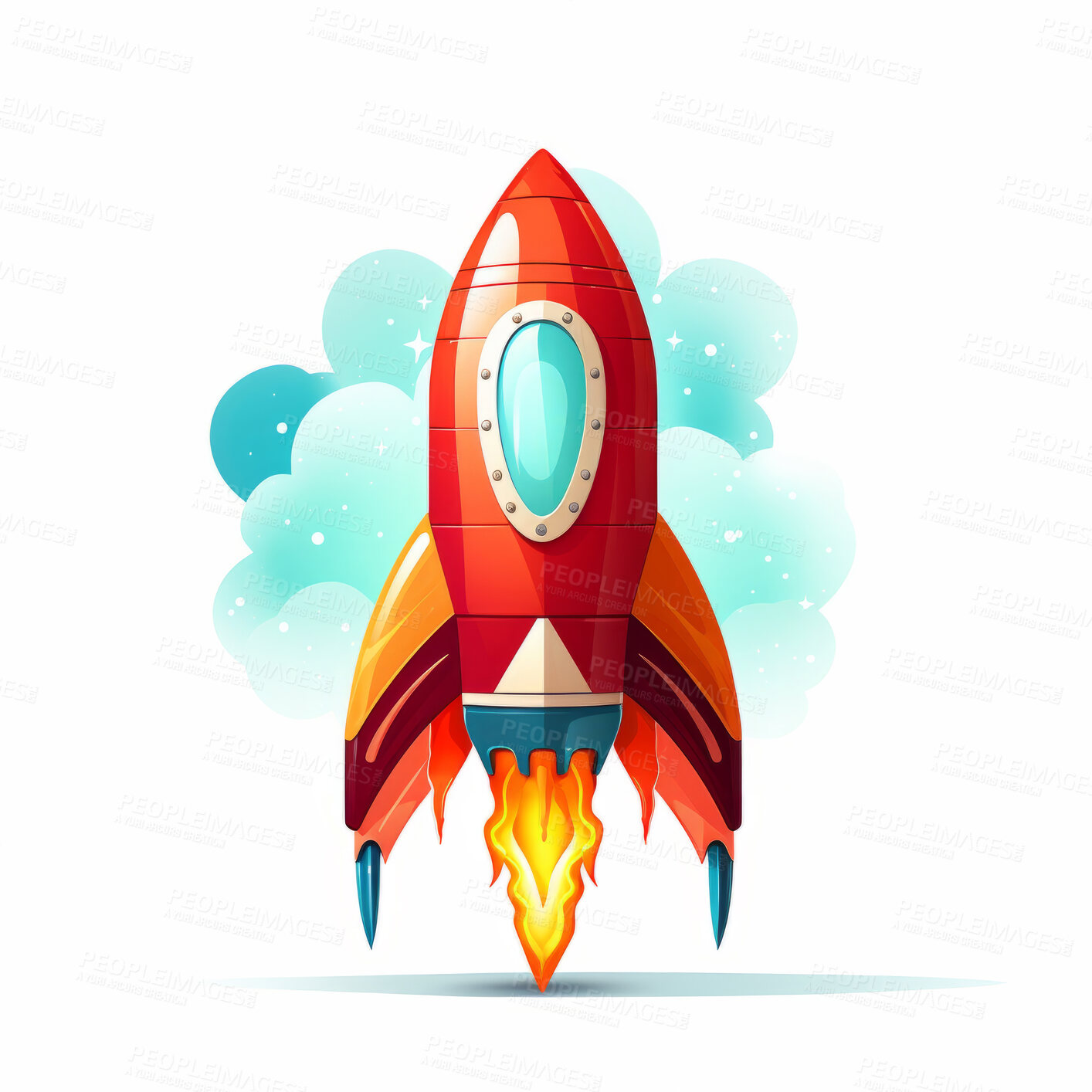 Buy stock photo Spaceship launch, adventure and travel on space mission in research, exploration or discovery. Science, innovation or technology in business startup, finance development and success.