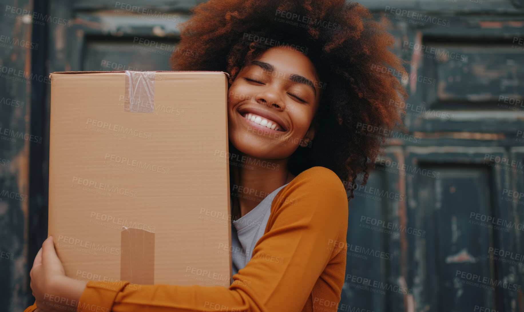 Buy stock photo Young woman, cardboard box and girl holding a parcel from courier service, delivery or exports. Black, African American and female with package from online shopping, application and moving in concept