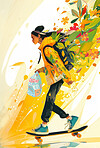 Portrait, digital art or illustration of a young woman for artist inspiration, creativity and background. Detailed, vibrant or graphic drawing of a female for education, skateboard and poster design