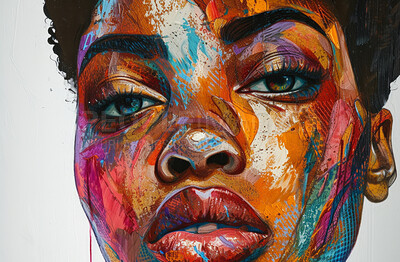 Portrait, paint and canvas art of a black woman for artist inspiration, creativity and background. Detailed, acrylic illustration and traditional drawing of a female for education, lesson and hobby
