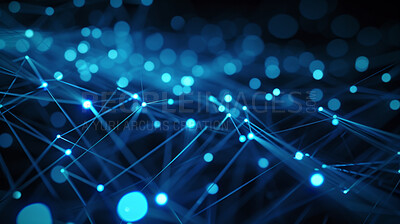 Abstract, energy and blue motion waves on a black background for wallpaper, design and technology science. Neon, effect and vibrant creative plexus graphic for futuristic ai, connection and network