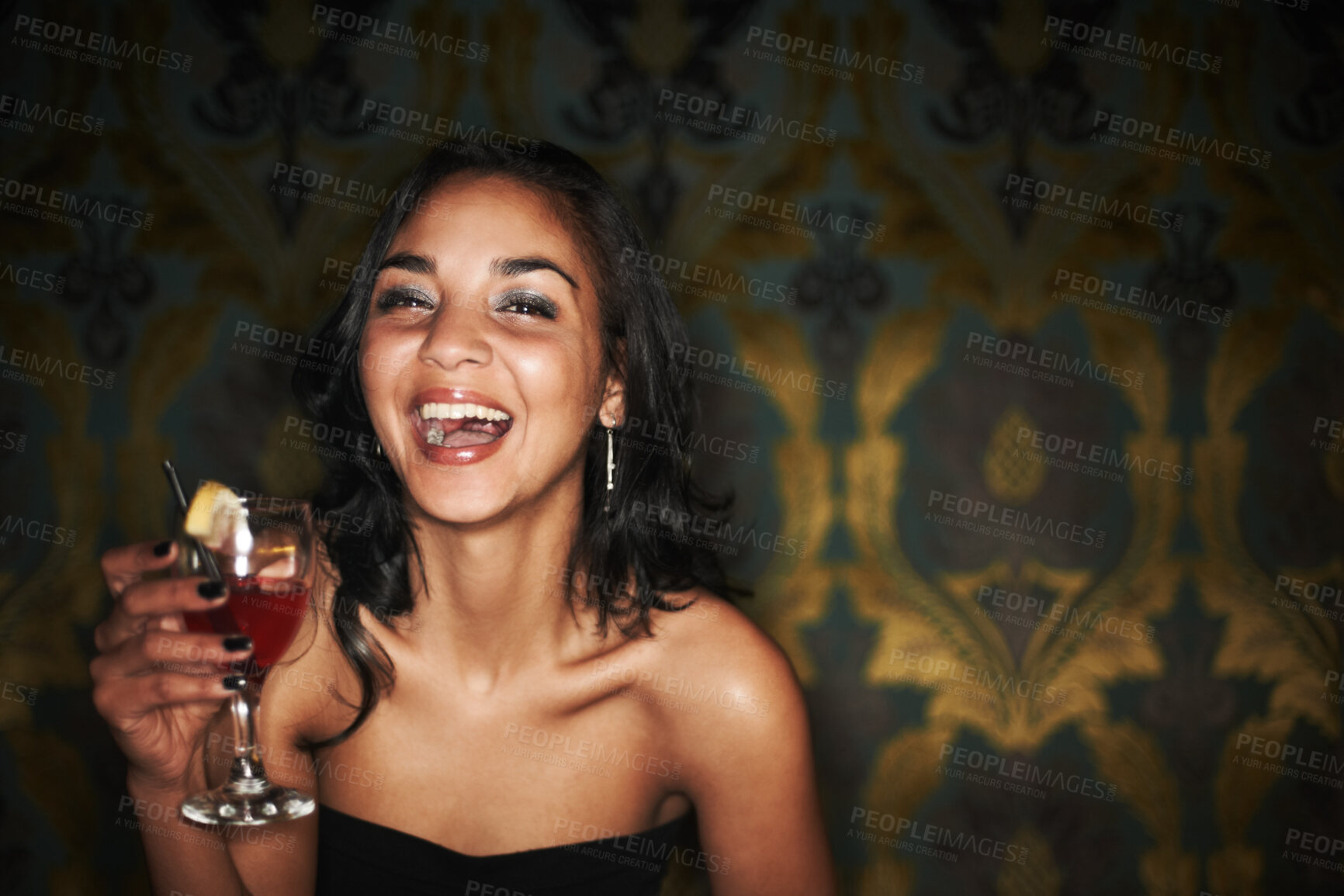 Buy stock photo Portrait of a pretty girl having an awesome time while out partying - Copyspace