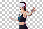 Virtual reality, fitness metaverse and woman in studio isolated