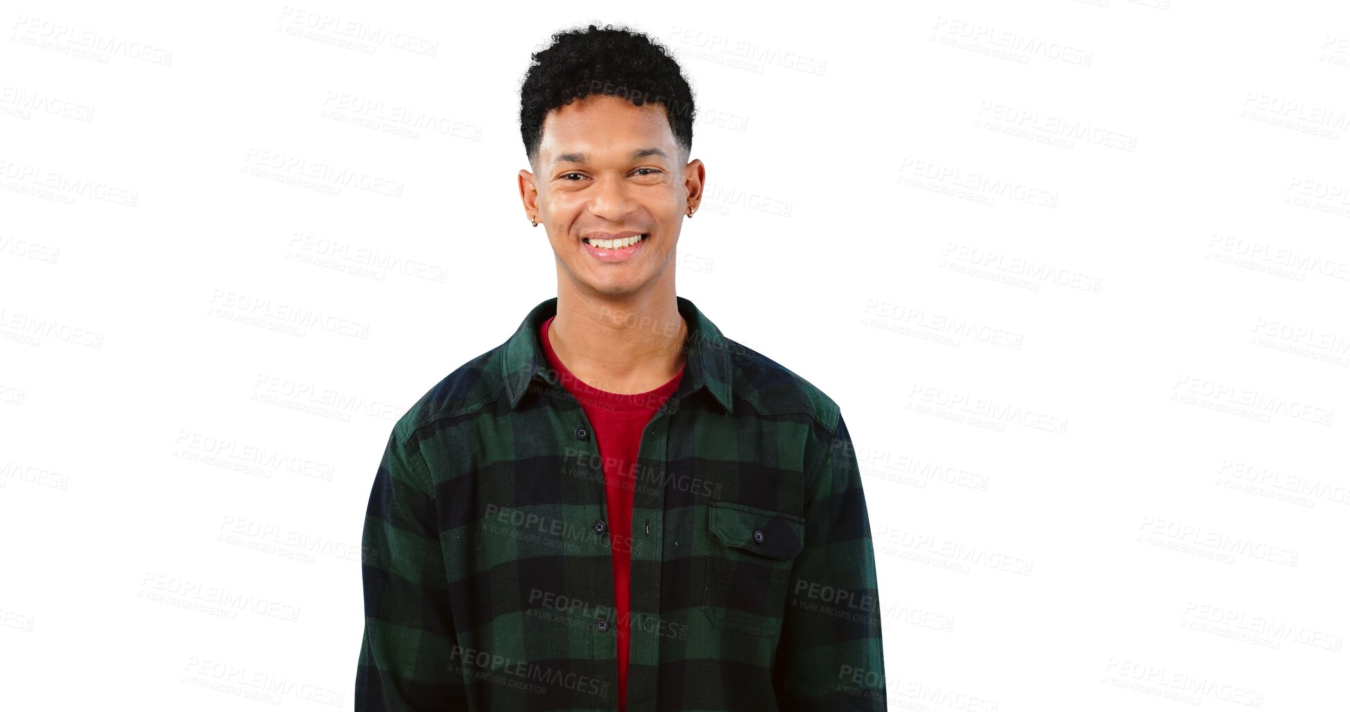 Buy stock photo Portrait, smile and happy man with fashion isolated on transparent png background with confidence. Face, satisfaction and stylish male person with cool clothes, positive attitude or shirt with pride