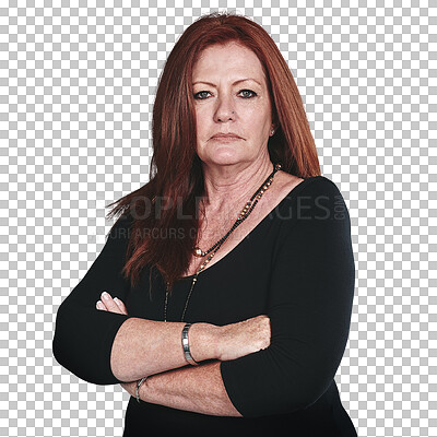 Buy stock photo Woman, arms crossed and confident with professional, style and empowerment for career or job. Serious businesswoman, pose and proud portrait and occupation Isolated on a transparent, png background