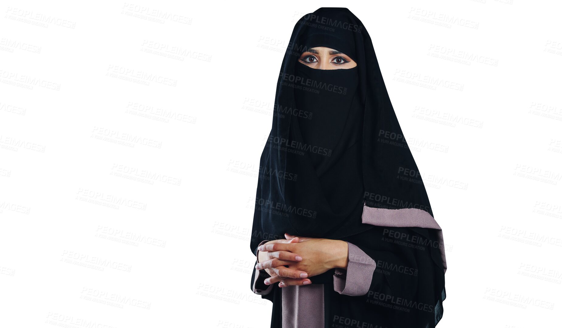 Buy stock photo Muslim, woman and portrait with niqab or confidence for corporate career, startup and human resource agency. Business, person and islamic entrepreneur or pride isolated on png transparent background