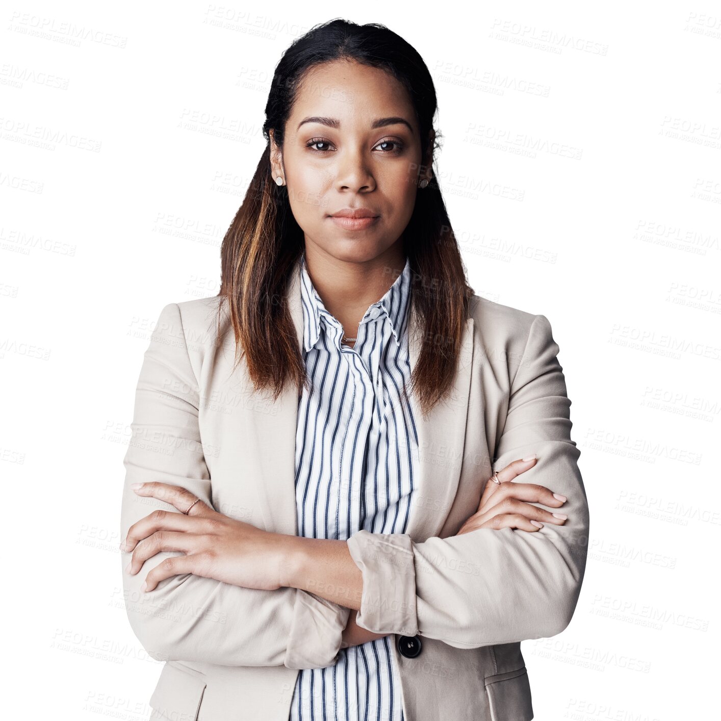 Buy stock photo Portrait, confident and business with woman, arms crossed and employee isolated on a transparent background. Face, person and PR consultant with startup and development with entrepreneur and png