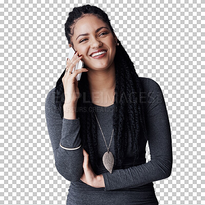 Buy stock photo Professional woman, phone call and contact, contract or deal with consultant at startup on png transparent background. Communication, networking and b2b at consultancy agency with conversation