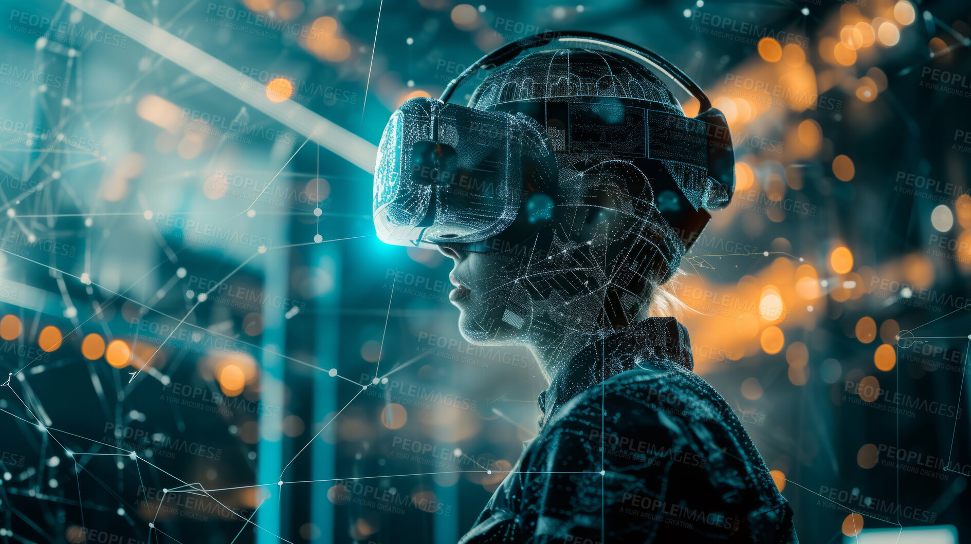 Buy stock photo Virtual reality, programming and fun experiences for tech fans. Mixing programming with VR tech for exciting digital worlds. Dive into the future of tech innovation.