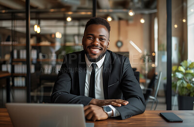 Man, entrepreneur and business portrait in an office for management, entrepreneur and corporate planning. Confident, male executive smiling or happy for marketing, strategy or leadership in workplace