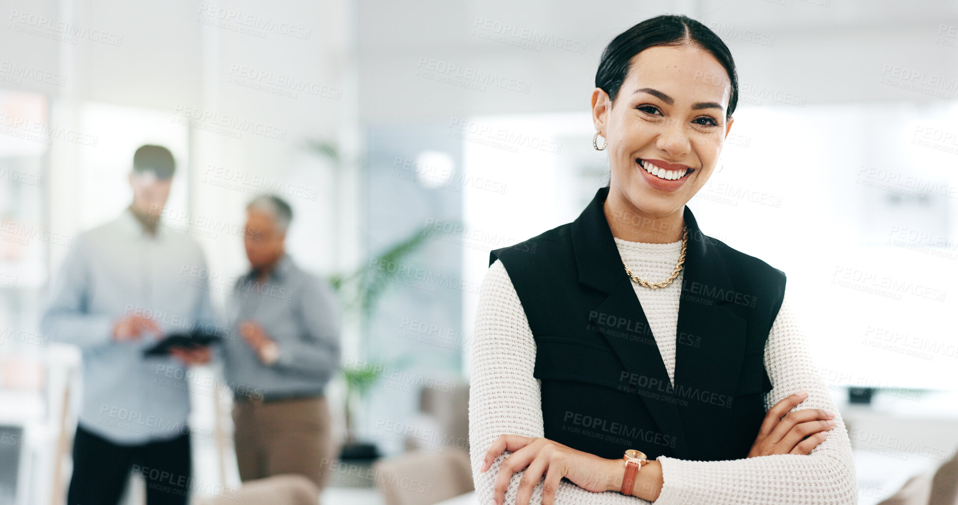 Buy stock photo Leader, smile and portrait of business woman in an finance agency, startup or company office with growth. Development, laughing and young accountant confident as a corporate manager at workplace