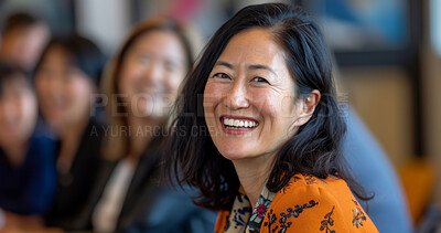 Asian woman, employee and business portrait in an office for presentation, seminar or trading workshop. Confident, female executive smiling or happy for marketing, strategy or leadership in workplace