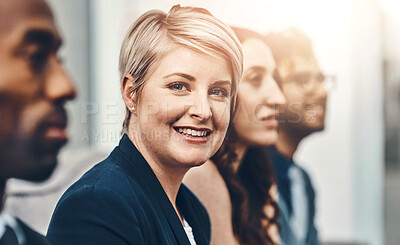 Buy stock photo Shot of corporate businesspeople in the workplace