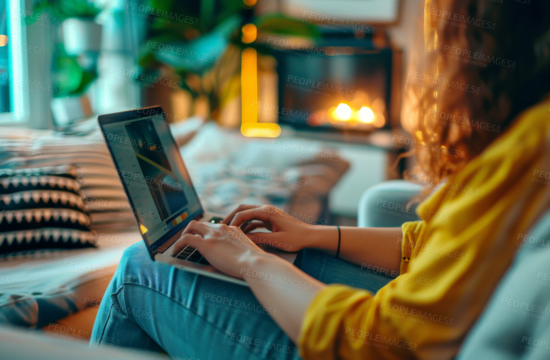 Buy stock photo Laptop, hand and person typing an email or message for social media marketing, business or networking. Closeup, computer and video call with friends or colleagues for content creation and research