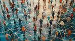 Group, people and crowd connected to wifi internet, big data and smart city. Silhouette, businesspeople and public network lines for communication, futuristic connection and marketing strategy