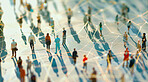 Group, people and crowd connected to wifi internet, big data and smart city. Silhouette, businesspeople and public network lines for communication, futuristic connection and marketing strategy