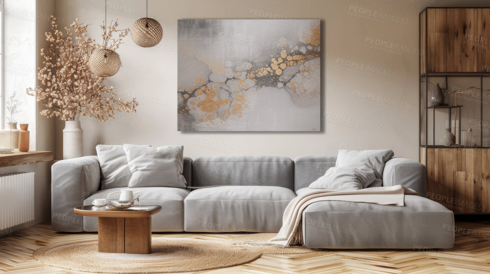 Buy stock photo Sunlight, room and serene ambiance for chill vibes, natural light and a calming atmosphere. Soft shadows, streaming sunlight and cozy furnishings create an idyllic space. Perfect for home decor blogs, real estate listings and relaxation-focused visuals.