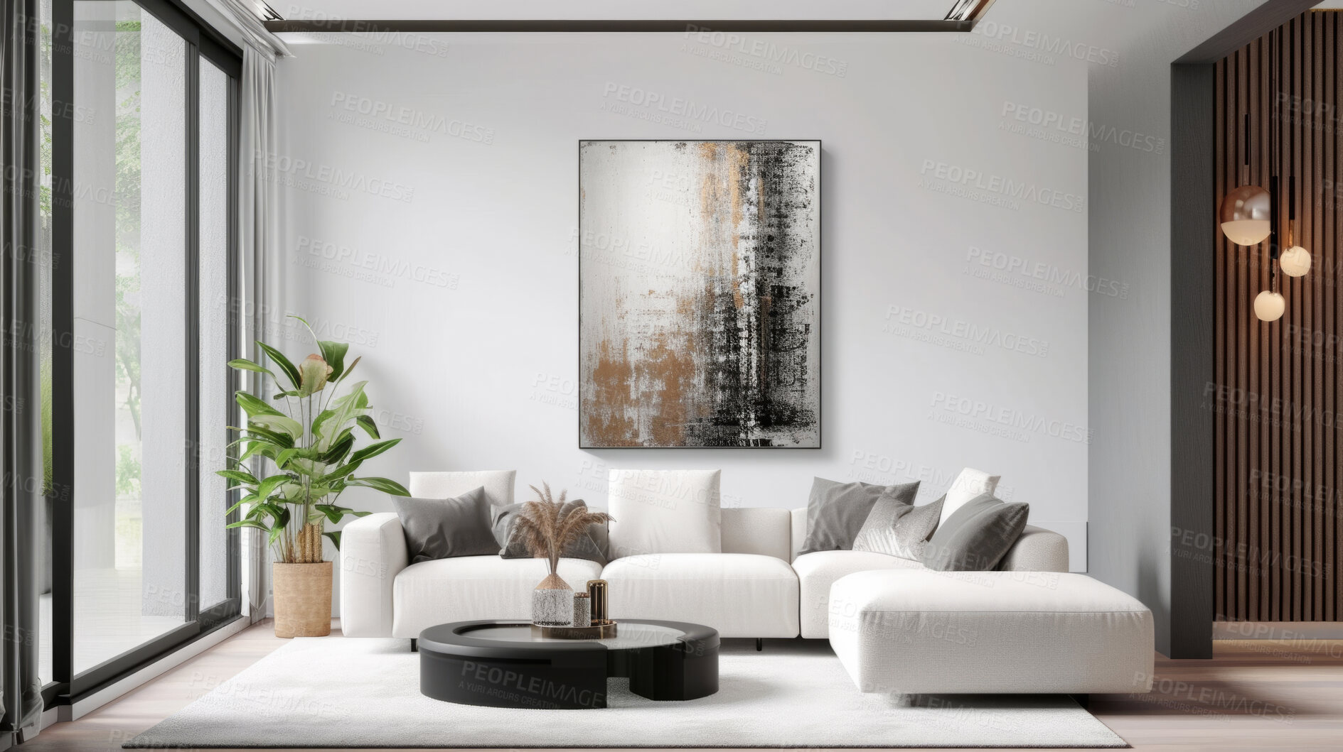 Buy stock photo Sunlight, room and serene ambiance for chill vibes, natural light and a calming atmosphere. Soft shadows, streaming sunlight and cozy furnishings create an idyllic space. Perfect for home decor blogs, real estate listings and relaxation-focused visuals.