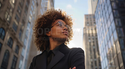 Portrait, corporate business and woman in the city for investment, entrepreneur and executive. Confident, African American and female professional standing outdoor for leadership, empowerment or ceo