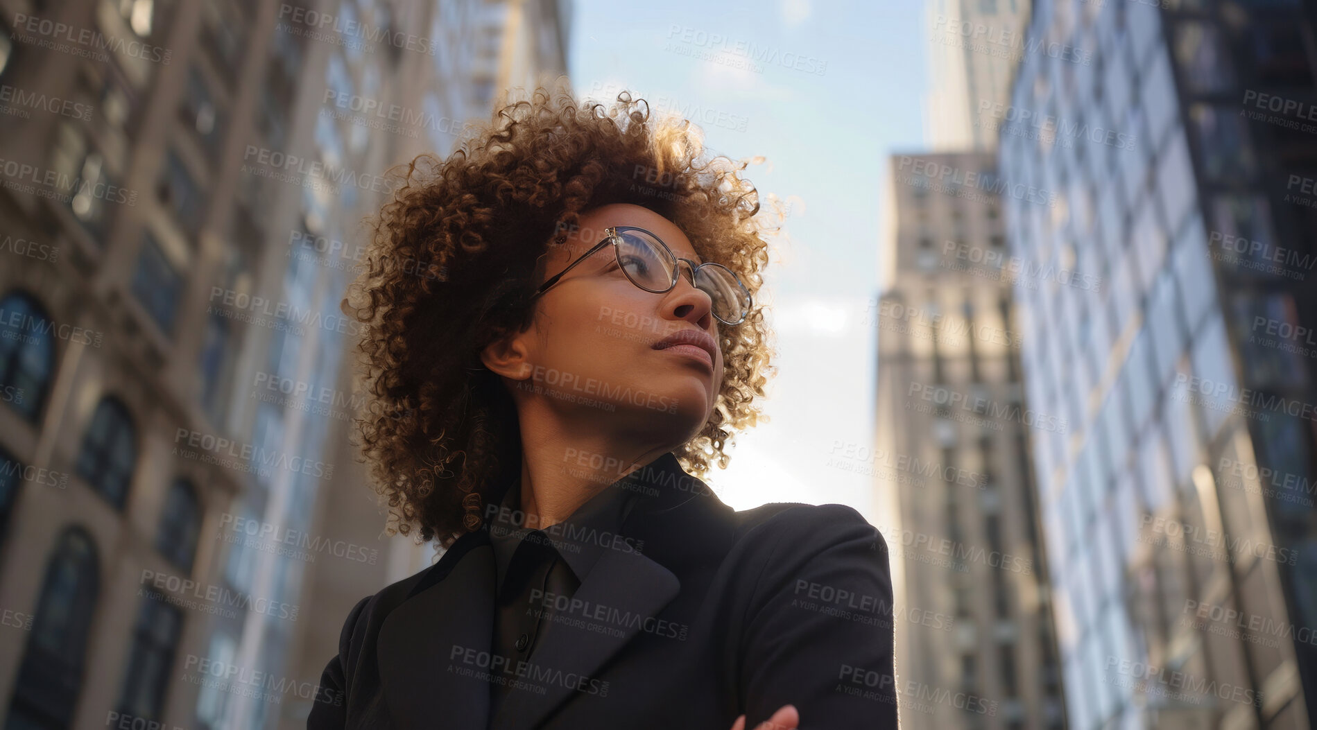 Buy stock photo Portrait, corporate business and woman in the city for investment, entrepreneur and executive. Confident, African American and female professional standing outdoor for leadership, empowerment or ceo