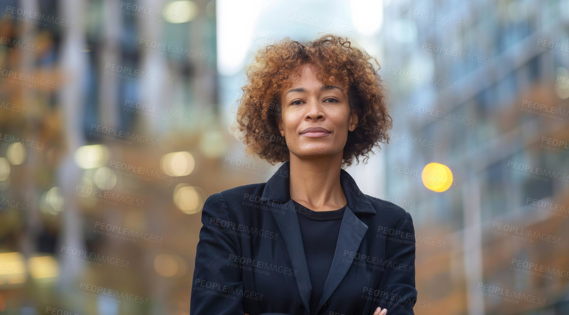 Buy stock photo Portrait, corporate business and woman in the city for investment, entrepreneur and executive. Confident, African American and female professional standing outdoor for leadership, empowerment or ceo