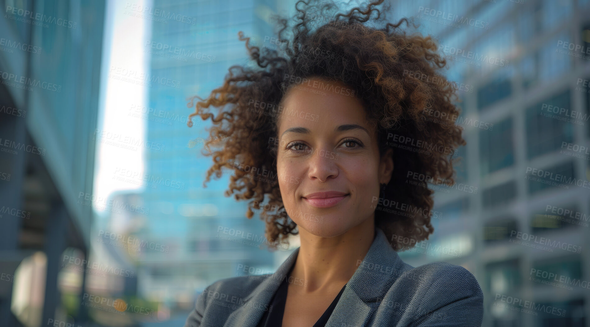 Buy stock photo Portrait, corporate business and woman in the city for investment, entrepreneur and executive. Confident, African American and female professional standing outdoor for leadership, empowerment or ceo