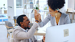 Business people, high five and teamwork in office for goals, mar